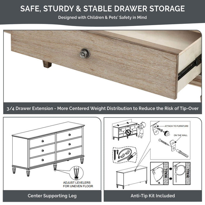 Victoria - 6 Drawer Dresser - Light Natural - Simple Home Plus