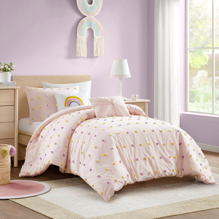 Callie - 4 Piece Twin/Twin Long Pom Pom Comforter Set - Pink Multi - Simple Home Plus