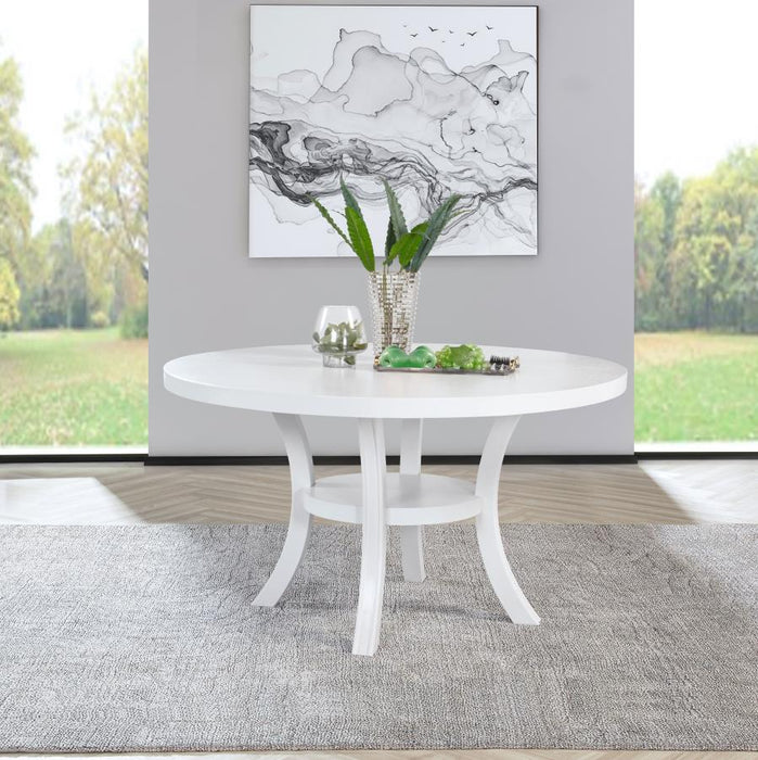 Judd - Round Dining Wood Table With Shelf - Pearl White - Simple Home Plus