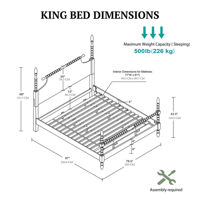 Beckett - King Turned Spindle Bed - Antique Cream - Simple Home Plus