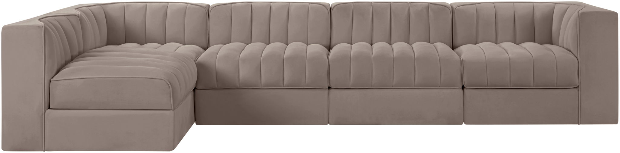 Rummi - Velvet Performance Fabric Upholstered 5 Piece Modular Sectional, L-Shaped (Right) - Simple Home Plus