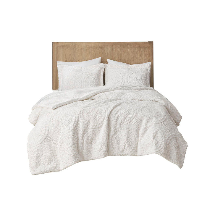 Arya - Twin Embroidered Medallion Ultra Comforter Mini Set - Ivory - Simple Home Plus