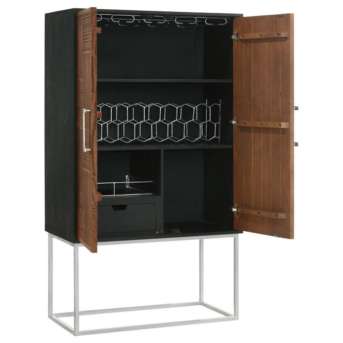 Borman - 2 Door Home Bar Cabinet Wine Storage - Walnut And Black - Simple Home Plus