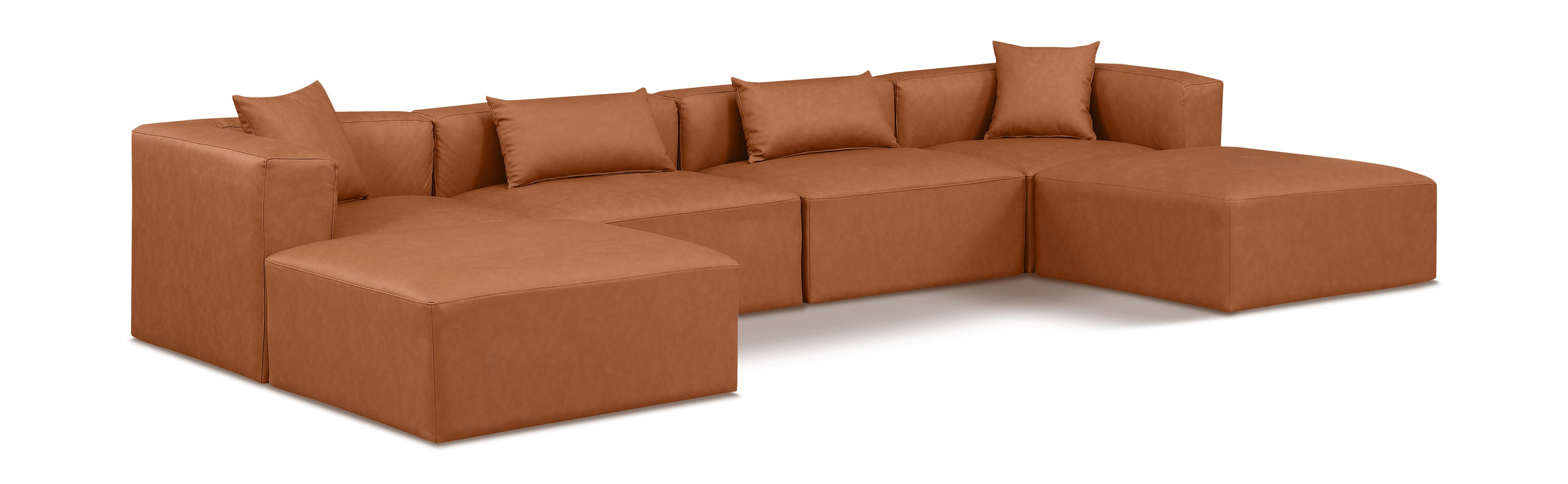 Cube - 6 Piece Modular Double Chaise Sectional - Cognac - Simple Home Plus