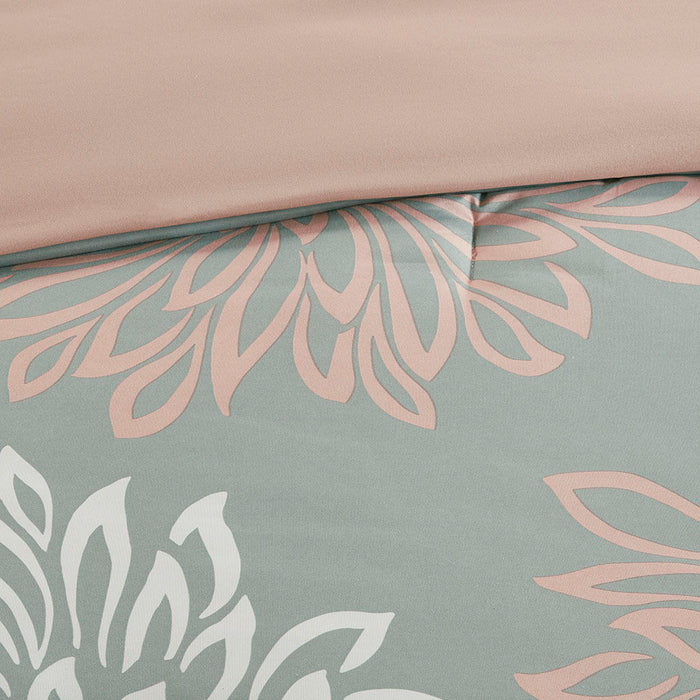 Maible - Twin Complete Comforter And Sheet Set - Blush / Gray