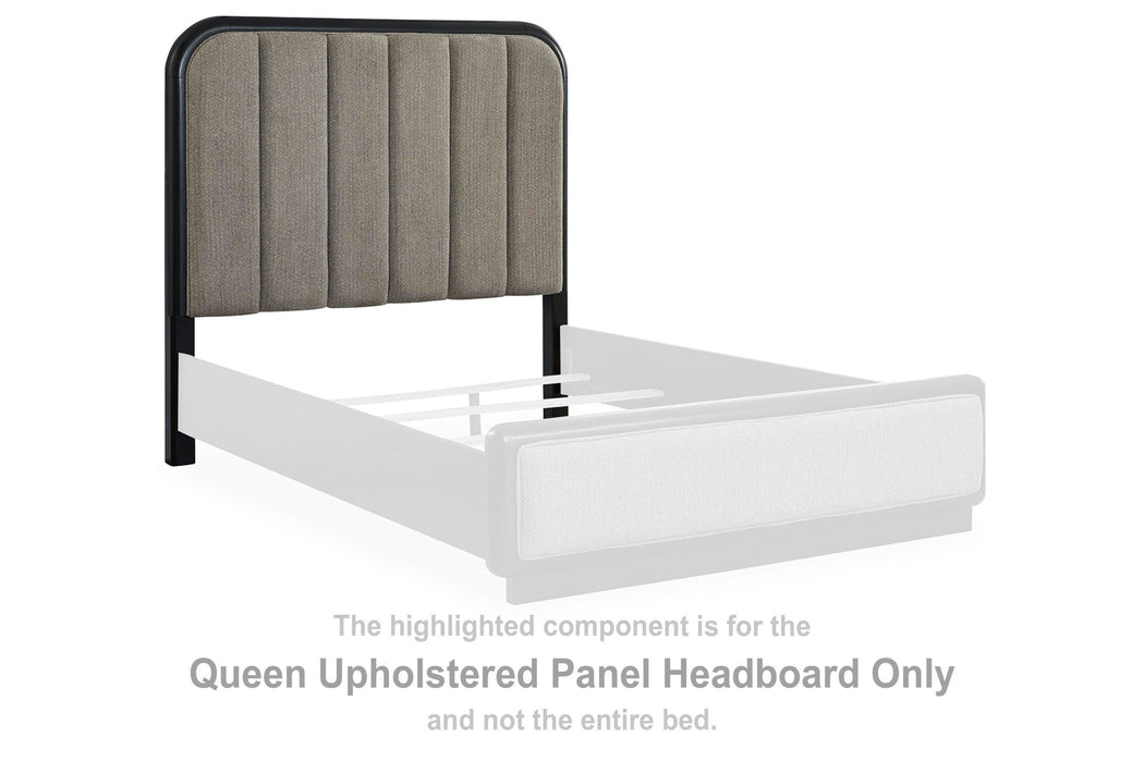 Rowanbeck - Queen Upholstered Panel Headboard - Gray / Black - Simple Home Plus