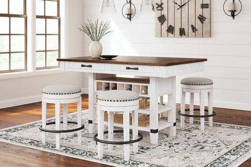 Valebeck - White / Brown - 5 Pc. - Counter Table With Wine Rack, 4 Swivel Stools - Simple Home Plus
