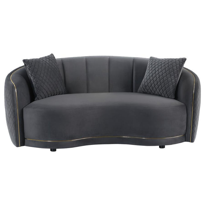 Brookside - Velvet Upholstered Curved Loveseat - Dark Gray - Simple Home Plus