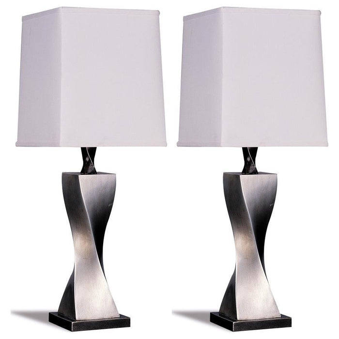 Keene - Tapered Shade Table Lamp Silver (Set of 2) - Distressed Silver - Simple Home Plus