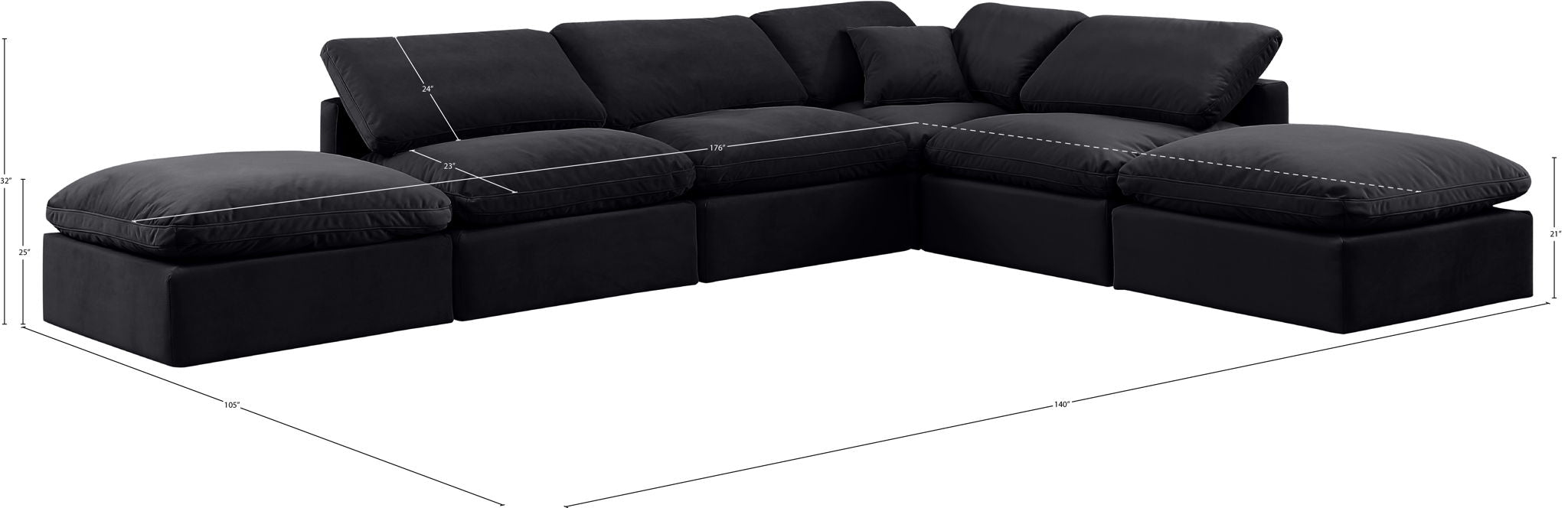 Indulge - Velvet 6 Piece Modular Armless Sectional - Simple Home Plus