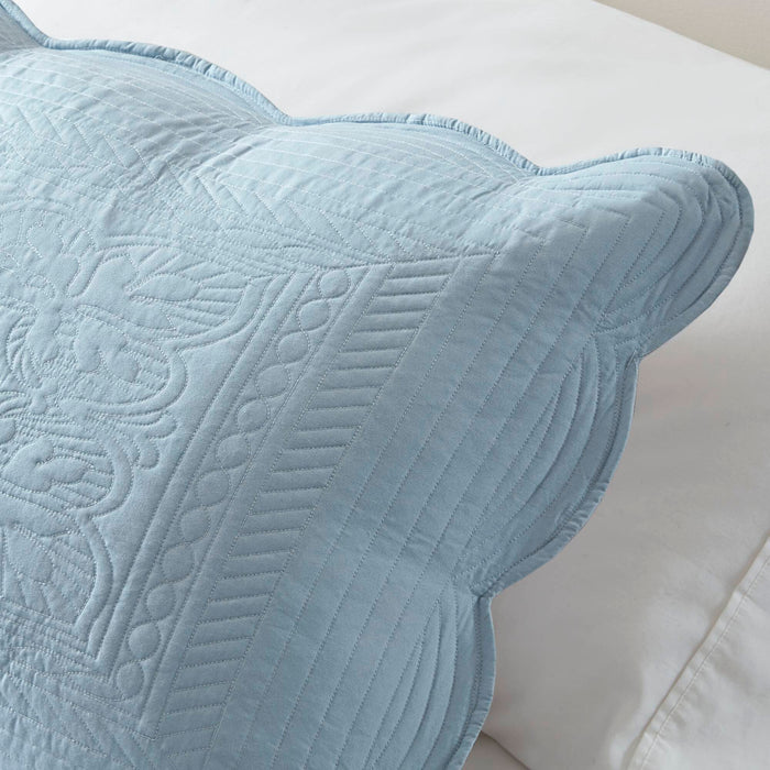 Tuscany - 3 Piece King Reversible Scalloped Edge Quilt Set - Blue - Simple Home Plus