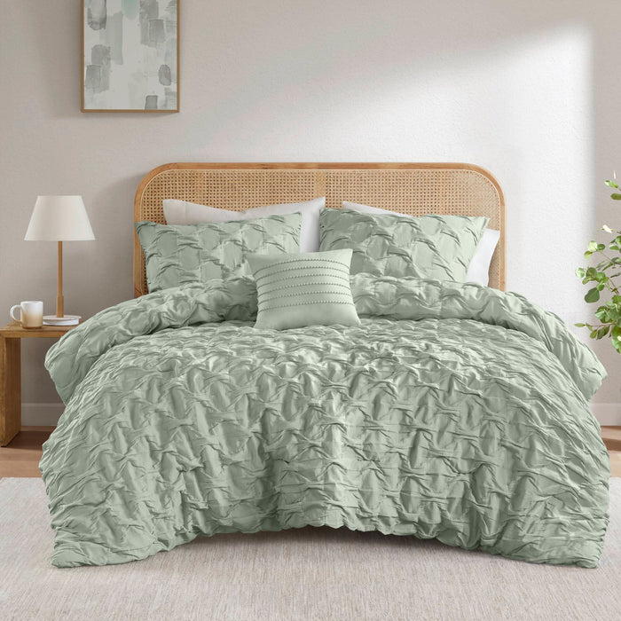 Bailey - King/California King Diamond Pucker Comforter Set - Green - Simple Home Plus