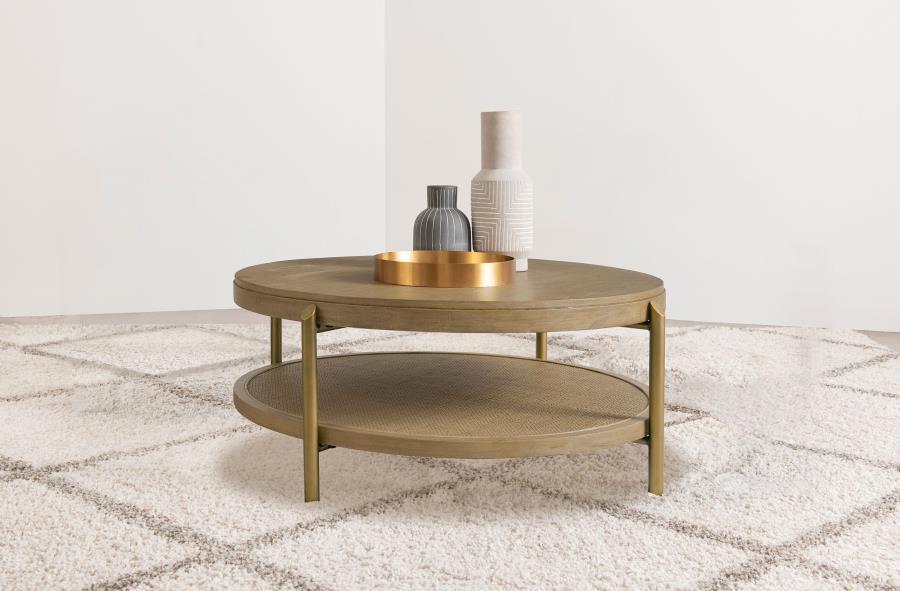 Arini - Round Coffee Table With Storage Shelf - Simple Home Plus