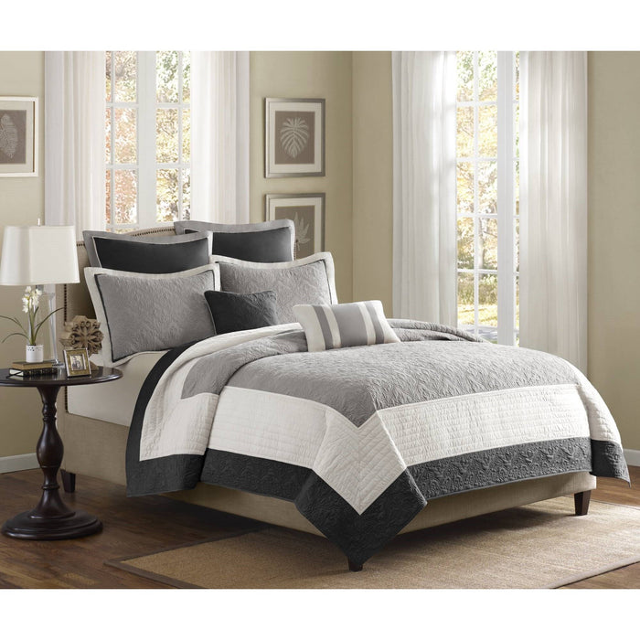 Attingham - King 7 Piece Reversible Coverlet Set - Black - Simple Home Plus