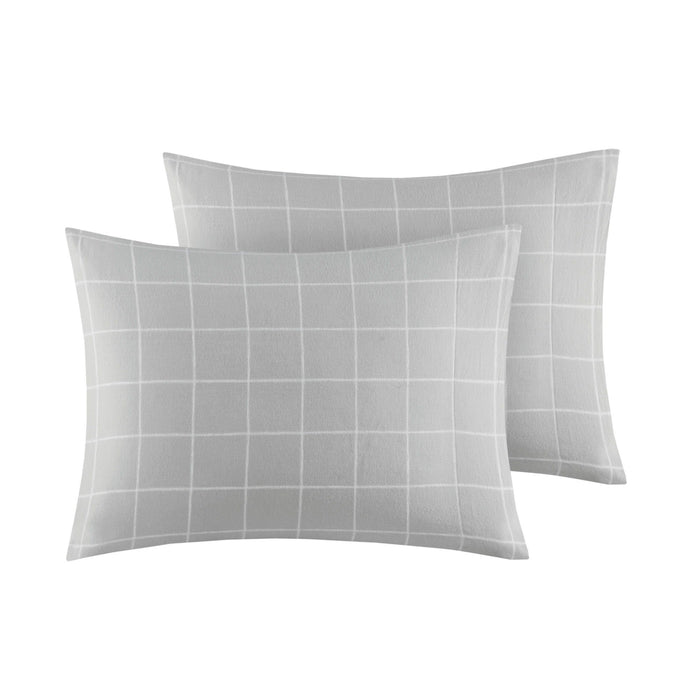 Cozy Cotton Flannel - Queen Printed Sheet Set - Gray Windowpane