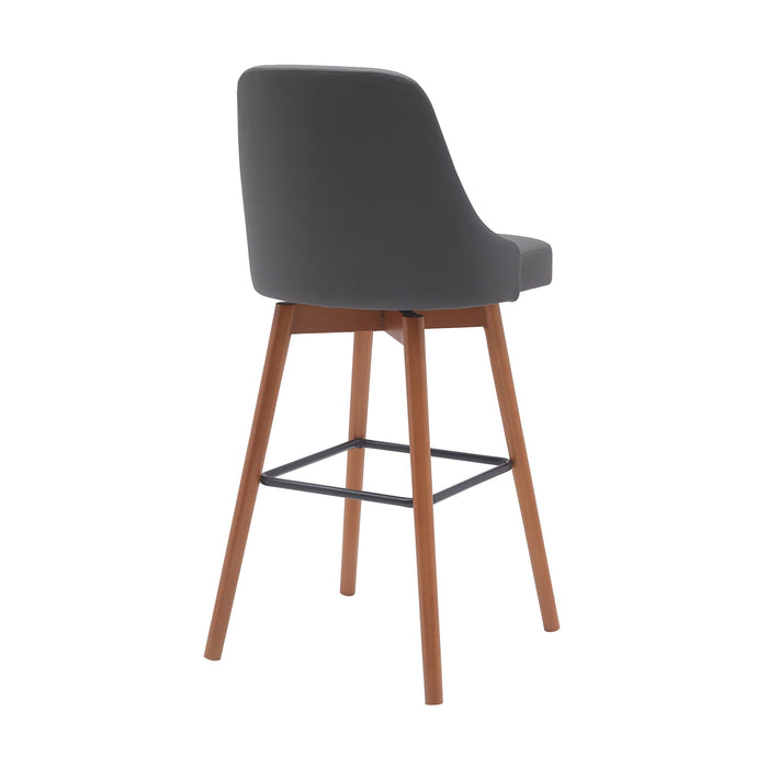 Sicily - Swivel Walnut Wood Faux Leather Stool - Simple Home Plus