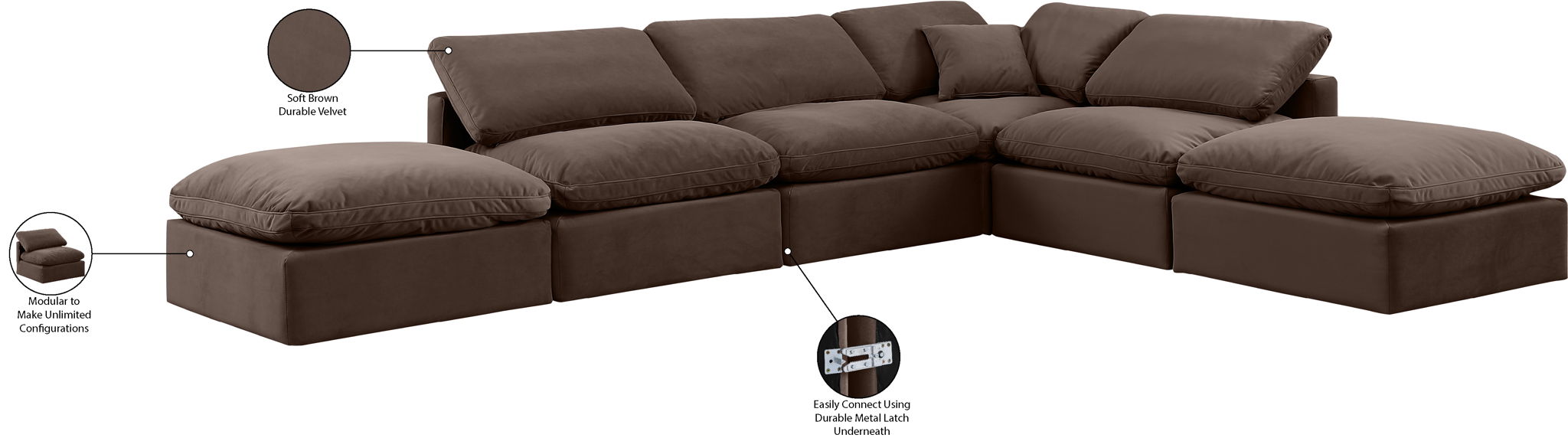 Indulge - Velvet 6 Piece Modular Armless Sectional - Simple Home Plus