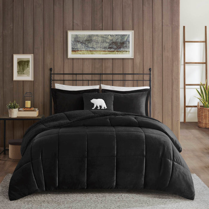 Alton - Full/Queen Plush Sherpa Down Alternative Comforter Set - Black - Simple Home Plus