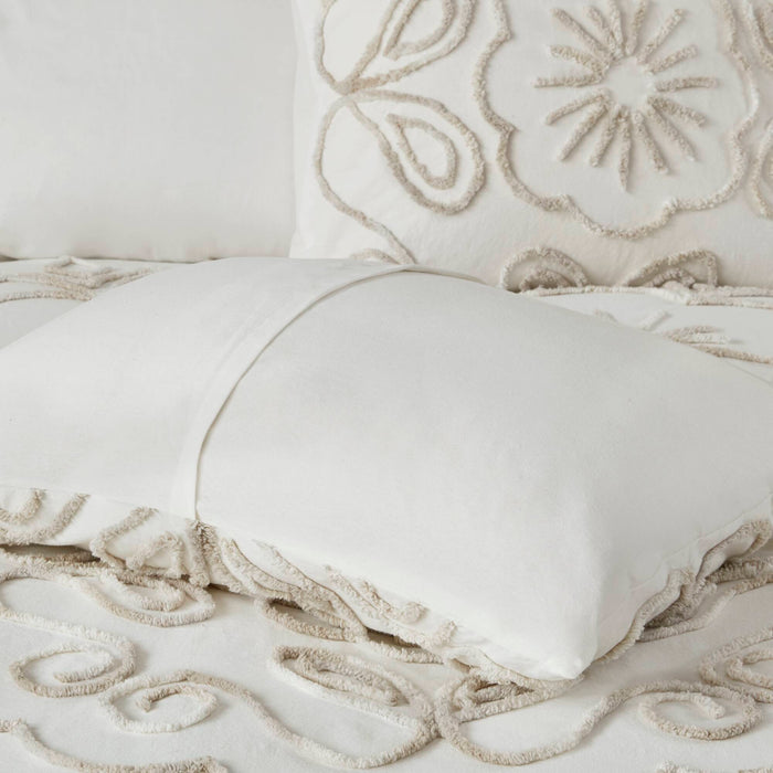 Violette - King 3 Piece Tufted Coverlet Set - Ivory / Taupe - Simple Home Plus