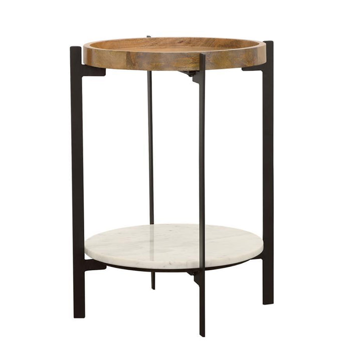 Adhvik - Round Table With Marble Shelf - Simple Home Plus