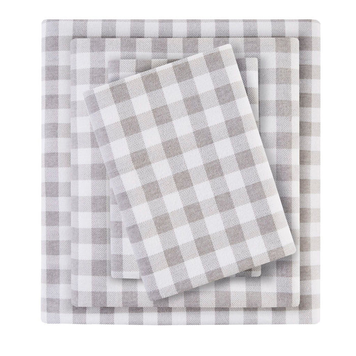 Cozy Flannel - 3 Piece Twin Printed Sheet Set - Gray Herringbone Check