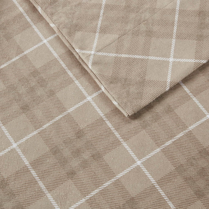 Cozy Flannel - Twin Long Sheet Set - Tan Plaid