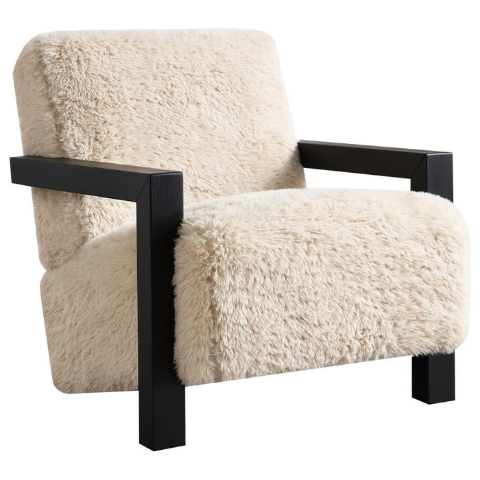 Fitzroy - Faux Fur Upholstered Chair Solid Wood Arms - Latte - Simple Home Plus