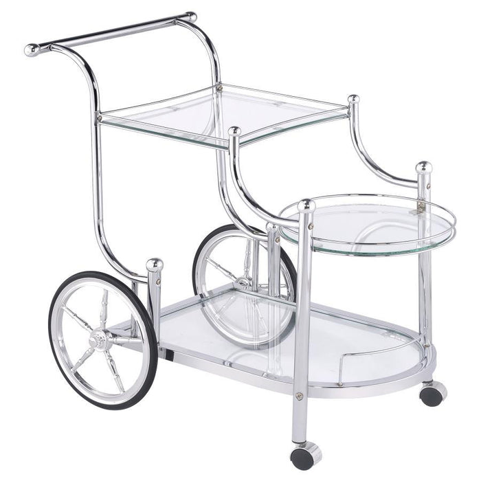 Sarandon - 3-Tier Glass Shelf Metal Bar Cart - Chrome - Simple Home Plus
