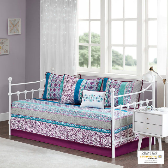 Joni - 6 Piece Boho Reversible Daybed Set - Purple - Simple Home Plus