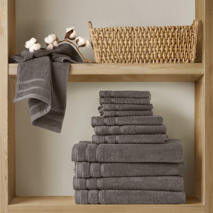 400GSM Essential Bundle Quick Dry 12 Piece Towel Set - Gray - Simple Home Plus