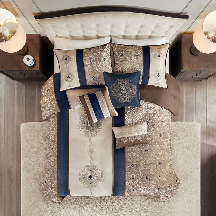 Donovan - King 7 Piece Comforter Set - Navy