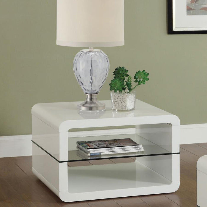 Elana - 1-Shelf Rectangular Side End Table - White High Gloss - Simple Home Plus