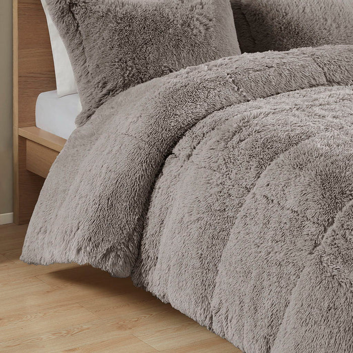 Malea - King Shaggy Comforter Mini Set - Gray - Simple Home Plus