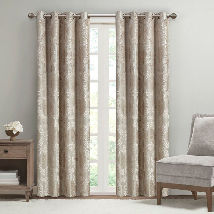 Amelia - 95" Knitted Paisley Total Blackout Grommet Top Curtain Panel - Champagne - Simple Home Plus