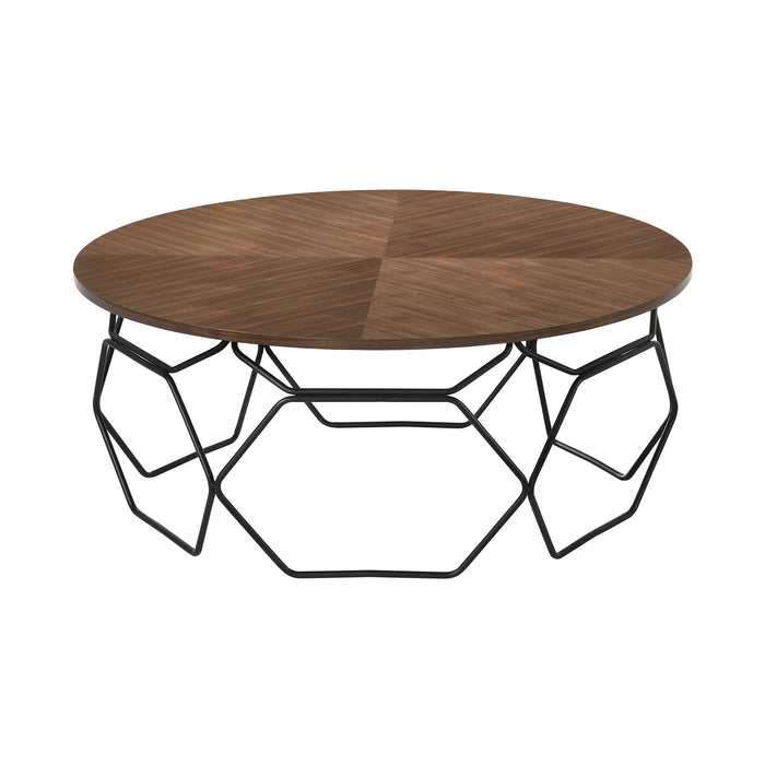 Cosmo - Walnut Veneer Coffee Table With Metal Base - Black - Simple Home Plus