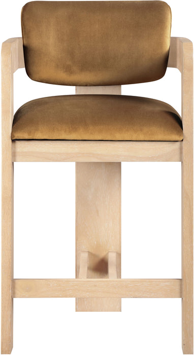 Sacha - Velvet Stool With Natural Base - Saddle