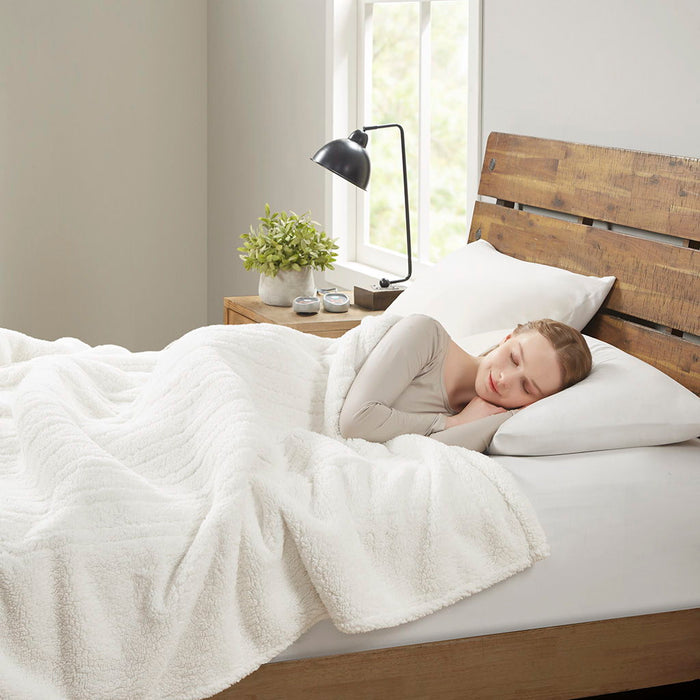 Sherpa - Twin Heated Blanket - Ivory - Simple Home Plus