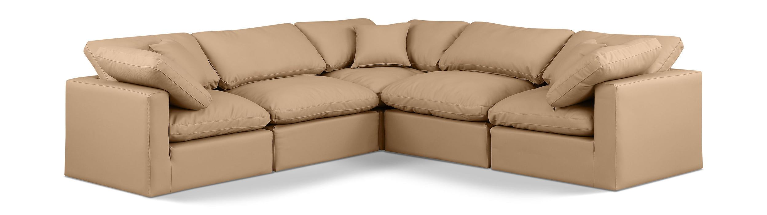 Indulge - Faux Leather 5 Piece Modular Corner Sectional - Tan - Simple Home Plus