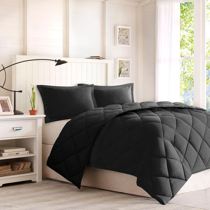 Larkspur - 3M Scotchgard Diamond Quilting Reversible Down Alternative Comforter Set - Black - Simple Home Plus