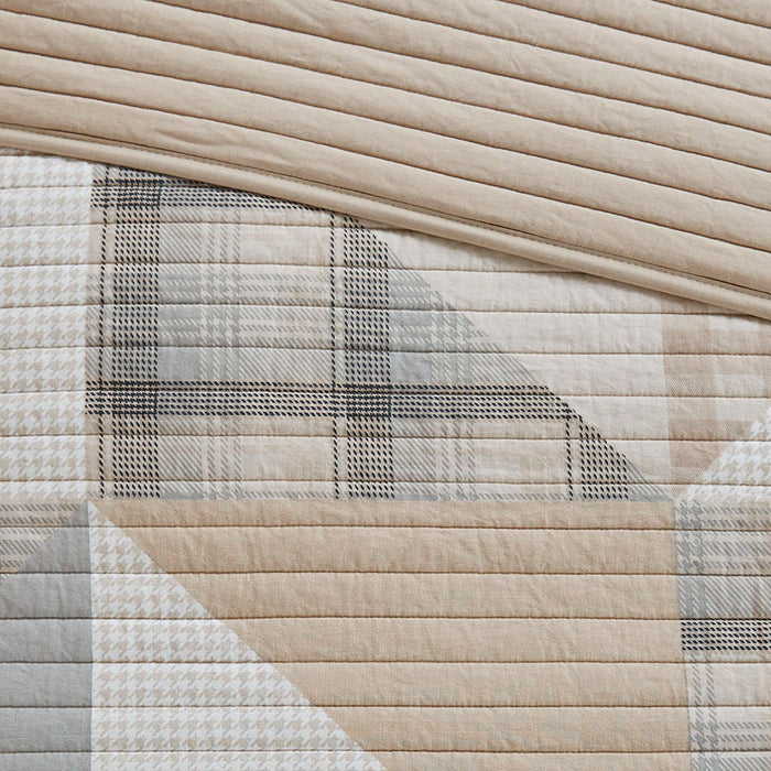 Olsen - 3 Piece King Oversized Cotton Quilt Set - Tan - Simple Home Plus