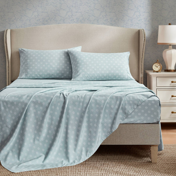 Heather - Queen 7 Piece Vintage-Inspired Floral Print - Soft Blue - Simple Home Plus