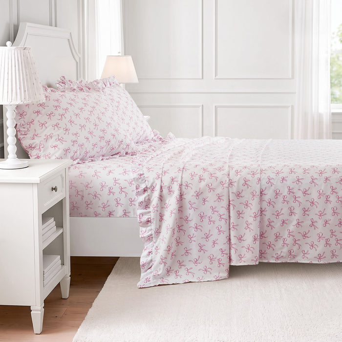 Microfiber Ruffle - Full Sheets - Pink Bow