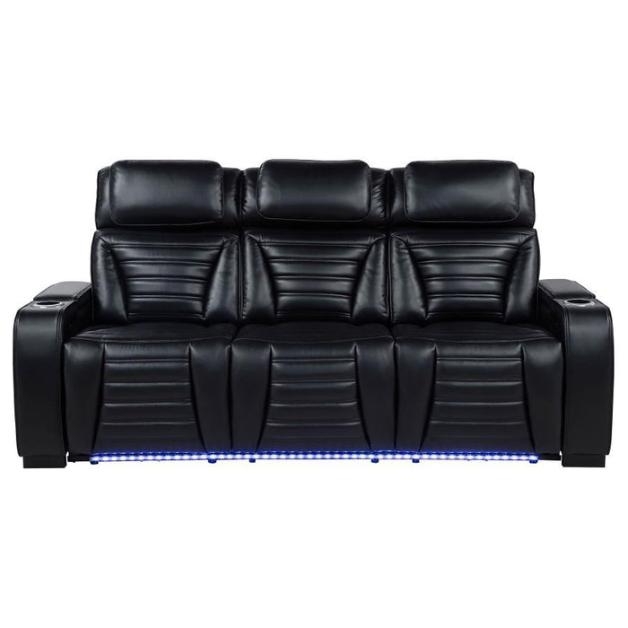 Zuma - Faux Leather Dual Power Reclining LED Sofa - Black - Simple Home Plus
