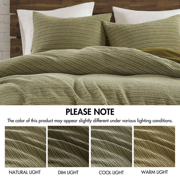 Lyon - 3 Piece Full/Queen Waffle Washed Duvet Set - Green - Simple Home Plus