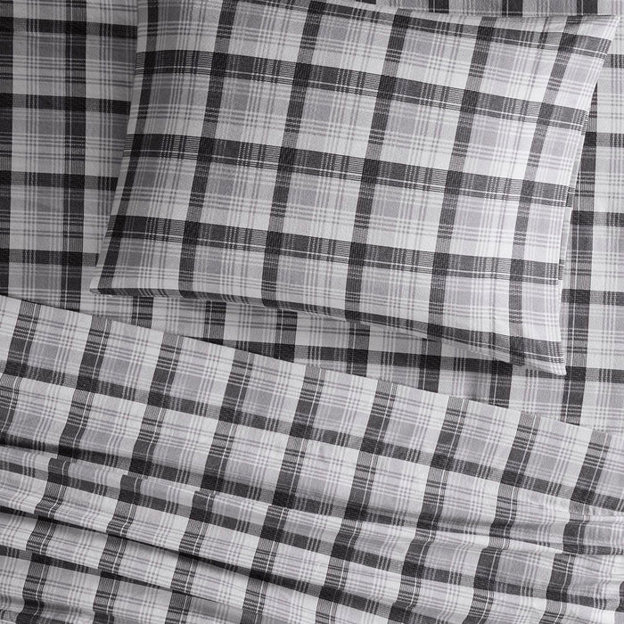 Flannel - Queen Sheet Set Cotton - Gray Plaid - Simple Home Plus