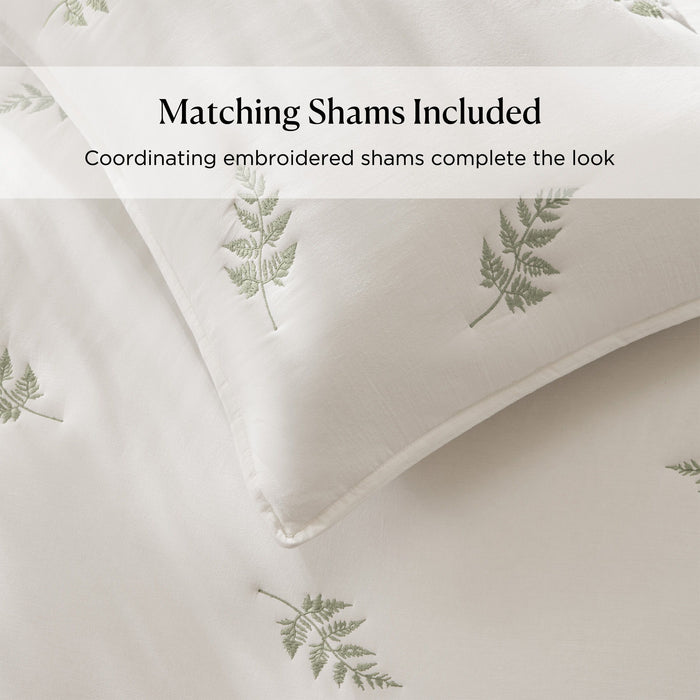 Willow Embroidered Botanical - King/California King 100% Cotton Lightweight 3 Piece Quilt Set - White / Sage