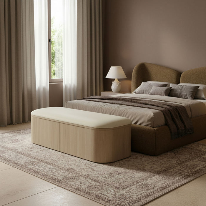 Velden - Upholstered Storage Bench With Stained Natural Base - Simple Home Plus