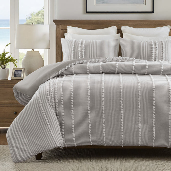 Anslee - 3 Piece King Yarn Dyed Duvet Cover Set - Gray