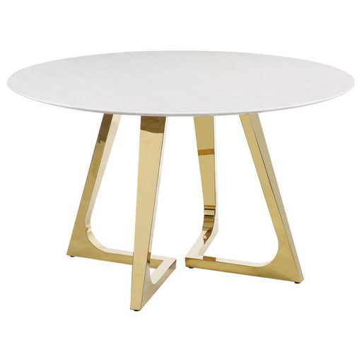 Gwynn - Round Marble Stainless Steel Dining Table - Gold - Simple Home Plus