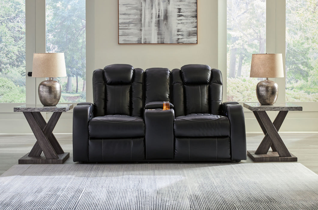 Caveman Den - Midnight - Power Reclining Loveseat with Console/ Adj Hdrst - Simple Home Plus